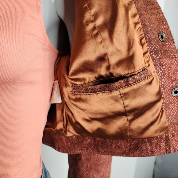 Vintage DINO'Z Metallic Reptile Print Leather Cropped Jacket Size XS - Picture 11 of 16